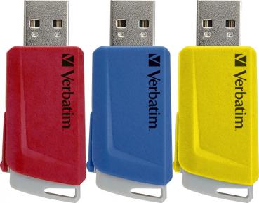 Verbatim USB Stick 16GB Speicherstick Store'n'Click rot, blau, gelb USB 3.2 3er Pack