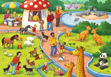 2 x 24 Teile Ravensburger Kinder Puzzle Ein Tag im Zoo 07813