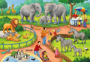 2 x 24 Teile Ravensburger Kinder Puzzle Ein Tag im Zoo 07813