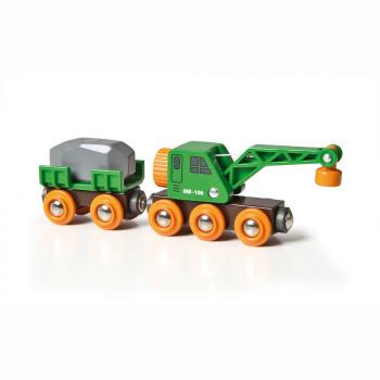 Brio World Eisenbahn Waggon Grüner Kranwagen mit Anhänger und Fracht 4 Teile 33698