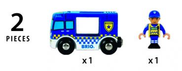 Brio World Eisenbahn Fahrzeug Polizeiwagen mit Licht und Sound 2 Teile 33825