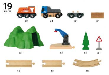 Brio World Eisenbahn Set Starterset Güterzug mit Kran 19 Teile 33878