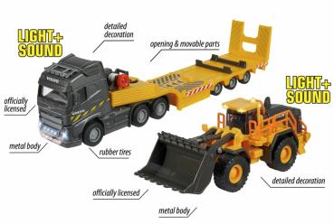 Majorette Spielzeugauto Baustelle Tieflader und Radlader Grand Series Volvo Truck 213726000