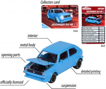 Majorette Spielzeugauto Vintage VW Golf MK1 blau 212052010Q12