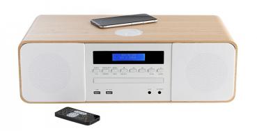 Thomson Bluetooth Kompaktanlage MIC201IBT USB MP3 Qi-Charger Radio Holz weiß TH368215