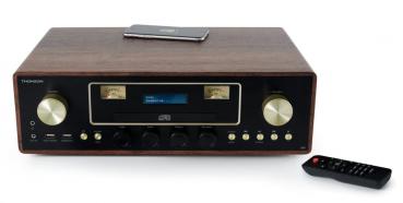 Thomson Bluetooth Kompaktanlage MIC256IDABBT USB MP3 Qi-Charger DAB+ Radio Holz braun TH380262