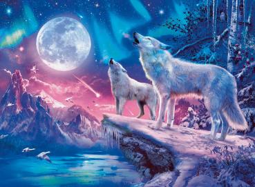 500 Teile Ravensburger Puzzle Glow in the dark Wolf im Nordlicht 12000476