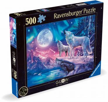 500 Teile Ravensburger Puzzle Glow in the dark Wolf im Nordlicht 12000476