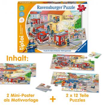 2 x 12 Teile Ravensburger Puzzle tiptoi Puzzeln, Entdecken, Erleben Rettungseinsatz 00133