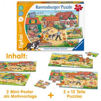 2 x 12 Teile Ravensburger Puzzle tiptoi Puzzeln, Entdecken, Erleben Bauernhof 00136