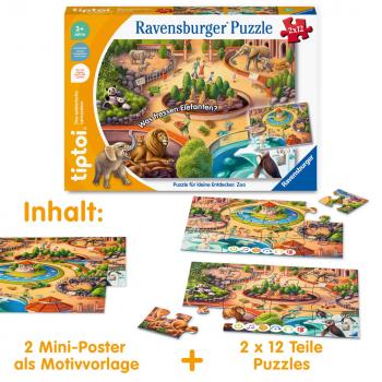 2 x 12 Teile Ravensburger Puzzle tiptoi Puzzeln, Entdecken, Erleben Zoo 00138