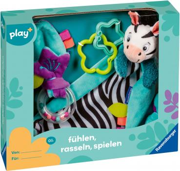 Ravensburger Babywelt Play+ Fühlen, rasseln, spielen Geschenk-Set Zebra 04858