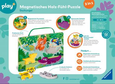 Ravensburger Babywelt Motorikspielzeug Play+ Magnetisches Holz-Fühl-Puzzle Dschungel 04872