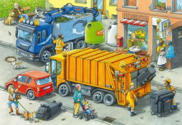 2 x 24 Teile Ravensburger Kinder Puzzle Müllabfuhr und Abschleppwagen 05096