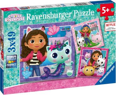 3 x 49 Teile Ravensburger Kinder Puzzle Gabby's Dollhouse Spielzeit mit Gabby 05659