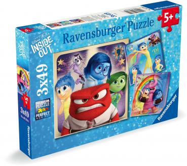 3 x 49 Teile Ravensburger Kinder Puzzle Disney / Pixar Alles steht Kopf 09370