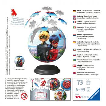 72 Teile Ravensburger 3D Puzzle Ball Miraculous 11167