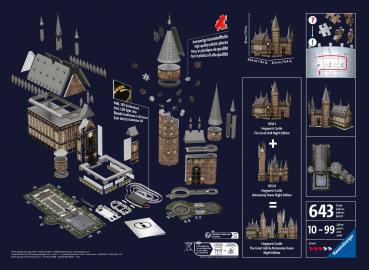 540 Teile Ravensburger 3D Puzzle Bauwerk Harry Potter Hogwarts Castle Great Hall Night Edition 11550