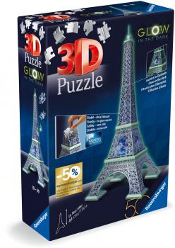 216 Teile Ravensburger 3D Puzzle Bauwerk Glow in the Dark Eiffelturm 11591