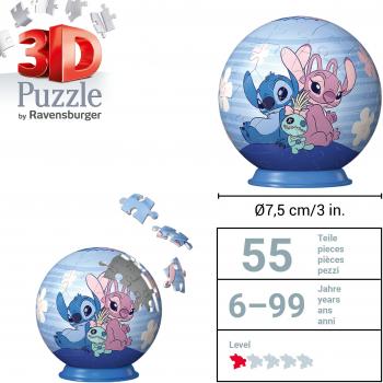 54 Teile Ravensburger 3D Puzzle Ball Disney Stitch & Angel 11599