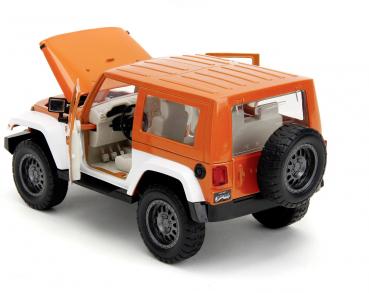 Jada Modellauto Hollywood Rides M&Ms Orange 2007 Jeep Wrangler mit Figur 1:24 253255068