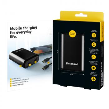 Intenso Powerbank mobile Ladestation A10000 QuickCharge 10000 mAh 1x USB Typ A und C OUT schwarz