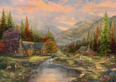 1000 Teile Schmidt Spiele Puzzle Holz Thomas Kinkade Bergkulisse mit Bach 59799