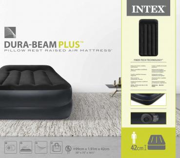 Intex Indoor Luftbett Twin Pillow Rest Raised aufblasbar 191 x 99 x 42 cm integrierte Pumpe 64122ND