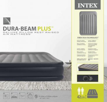 Intex Indoor Luftbett Queen Deluxe Pillow Rest Raised aufblasbar 203 x 152 x 42 cm Pumpe 64136ND