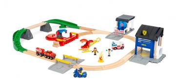 Brio World Eisenbahn Starter Set Polizei und Feuerwehr Set Deluxe 38 Teile 36025