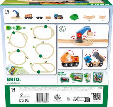 Brio World Eisenbahn Starter Set Güterzug mit Kran A 14 Teile 36028