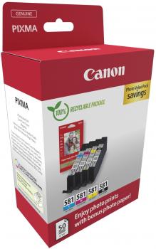 4 Canon Druckerpatronen Tinte CLI-581 BK / C / M / Y Photo Value Pack inkl. Fotopapier