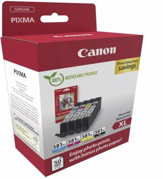 4 Canon Druckerpatronen Tinte CLI-581 XL BK / C / M / Y Photo Value Pack inkl. Fotopapier