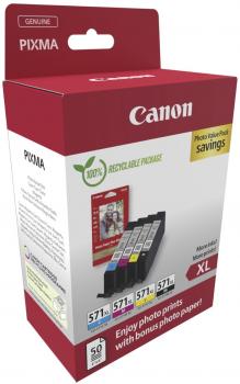 4 Canon Druckerpatronen Tinte CLI-571 XL BK / C / M / Y Photo Value Pack inkl. Fotopapier