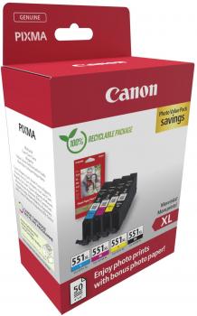 4 Canon Druckerpatronen Tinte CLI-551 XL BK / C / M / Y Photo Value Pack inkl. Fotopapier