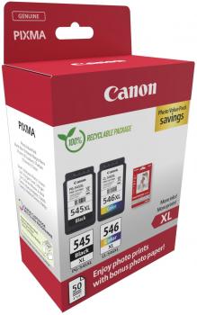 2 Canon Druckerpatronen Tinte PG-545 XL BK / CL-546 XL tri-color Photo Value Pack inkl. Fotopapier