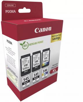 3 Canon Druckerpatronen Tinte 2x PG-545 XL BK / CL-546 XL tri-color Multi Value Pack