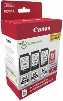 3 Canon Druckerpatronen Tinte 2x PG-545 XL BK / CL-546 XL tri-color Photo Value Pack inkl Fotopapier