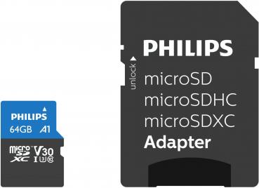 Philips Micro SDXC Karte 64GB Speicherkarte Ultra Pro UHS-I U3 V30 A1 Class 10