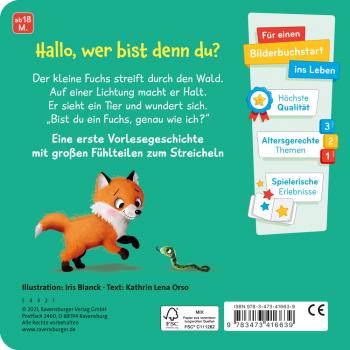 Ravensburger Pappbilderbuch Mein erstes Vorlese-Fühlbuch Bist du ein Fuchs? 41663