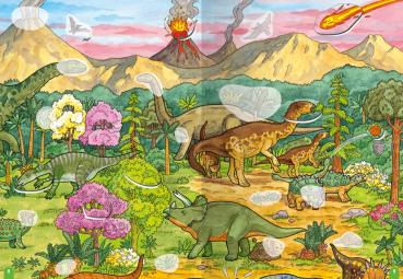 Ravensburger Buch Quiz und Rätsel Wimmeln, Rätseln, Stickern Dinosaurier 48870