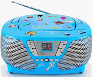 Bigben tragbarer CD Player CD60 Kids blau FM Radio AUX-IN 400 Sticker AU364446