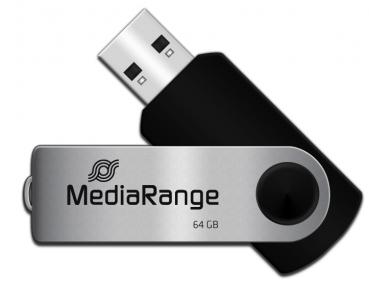 Mediarange USB Stick 64GB Speicherstick Swivel Swing silber