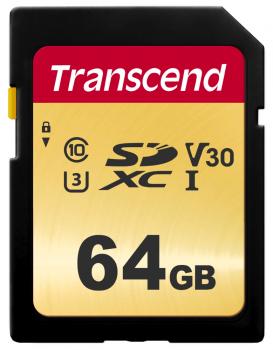 Transcend SDXC Karte 64GB Speicherkarte 500S UHS-I U3 4K V30 Class 10