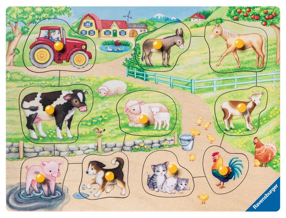 10 Teile Ravensburger Kinder Holz Puzzle my first wooden Morgens auf dem Bauernhof 03689