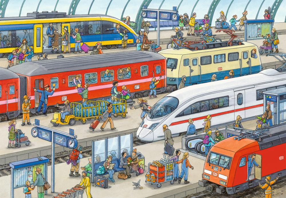 2 x 24 Teile Ravensburger Kinder Puzzle Trubel am Bahnhof 09191