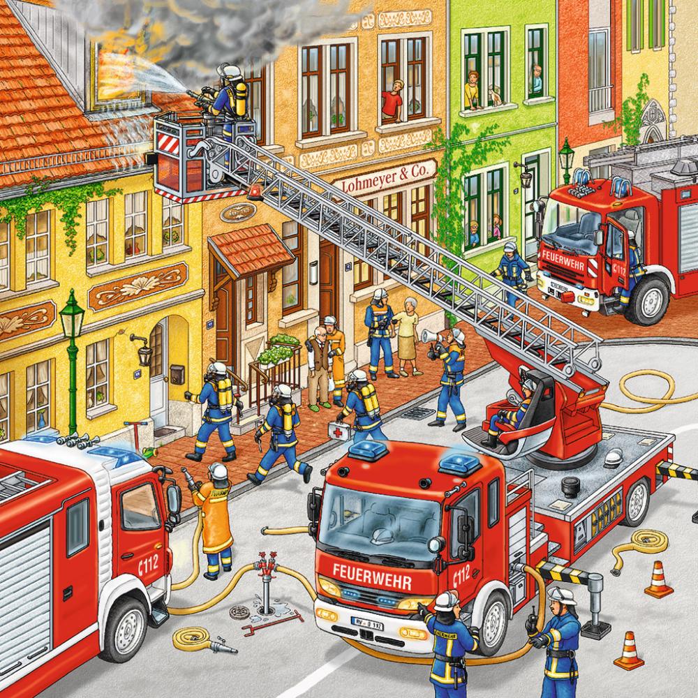 3 x 49 Teile Ravensburger Kinder Puzzle Feuerwehreinsatz 09401