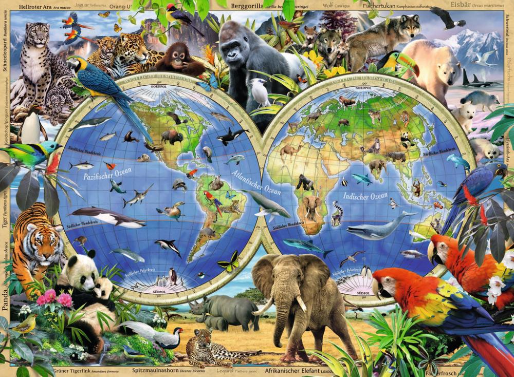 100 Teile Ravensburger Kinder Puzzle XXL Tierisch um die Welt 10540