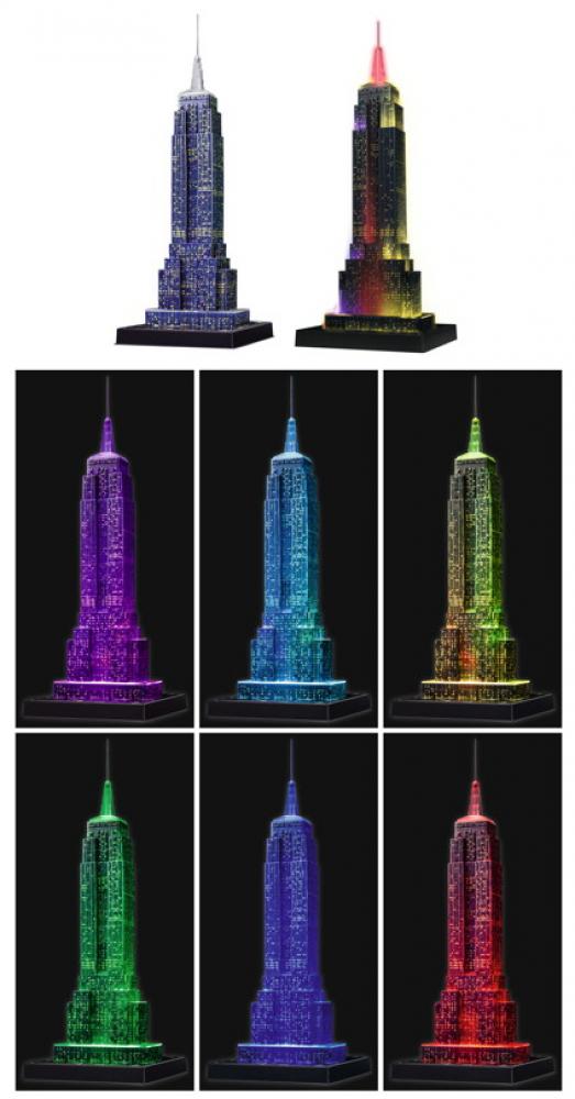 216 Teile Ravensburger 3D Puzzle Bauwerk Empire State Building bei Nacht 12566