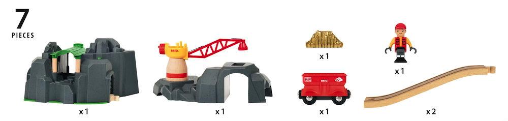 Brio World Eisenbahn Gebäude Große Goldmine mit Sound-Tunnel 7 Teile 33889